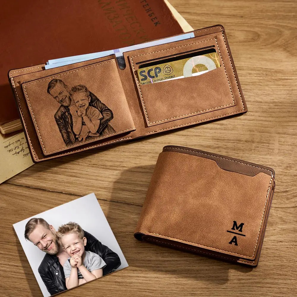 Personalized Engraved Wallet Bifold Leather