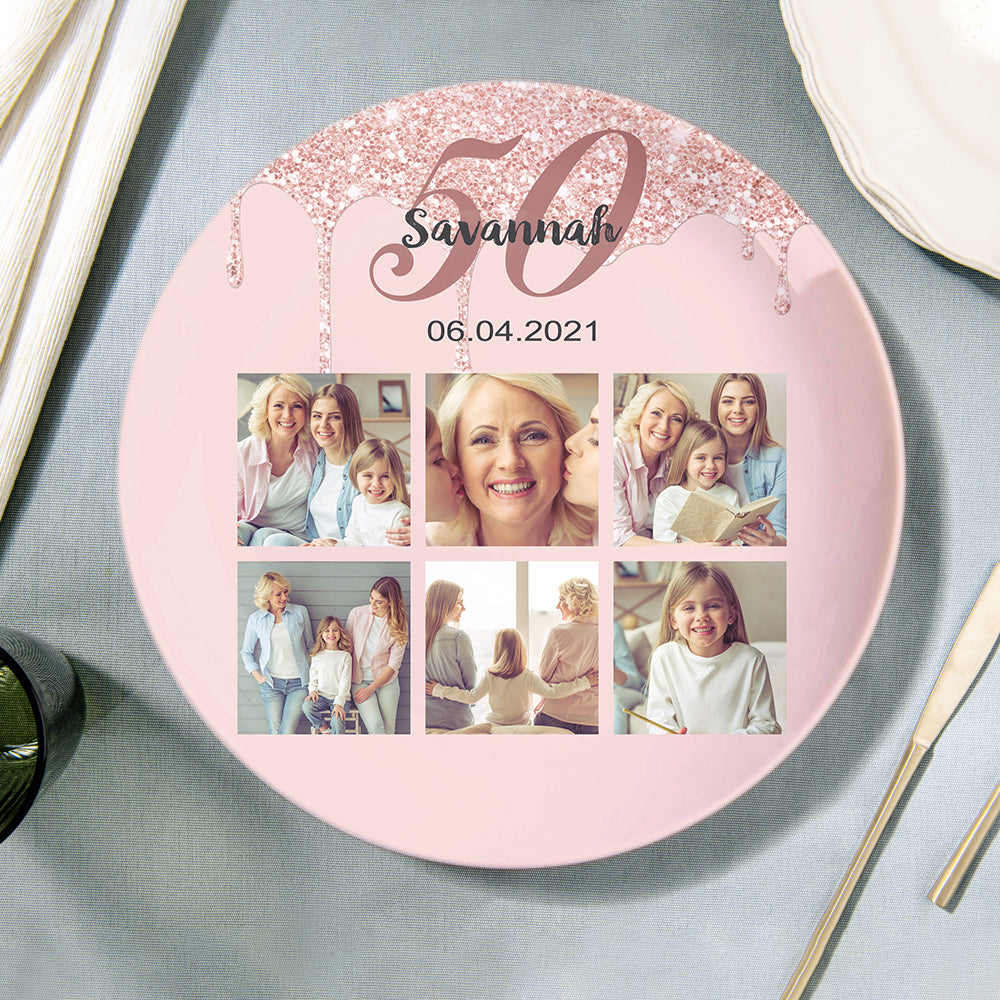 Ceramic Pink Photo & Text Dinner Plate