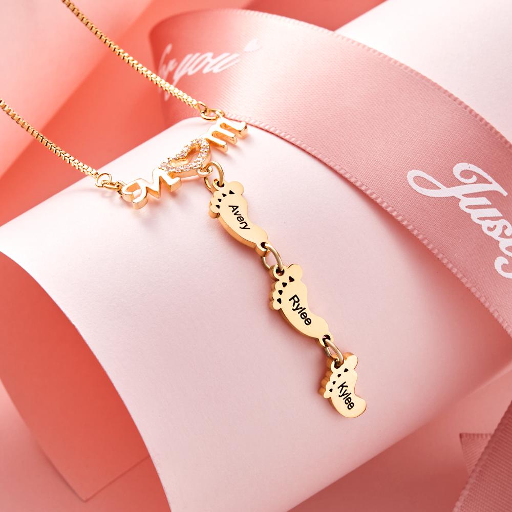 Custom Engraved Family Feet Necklace