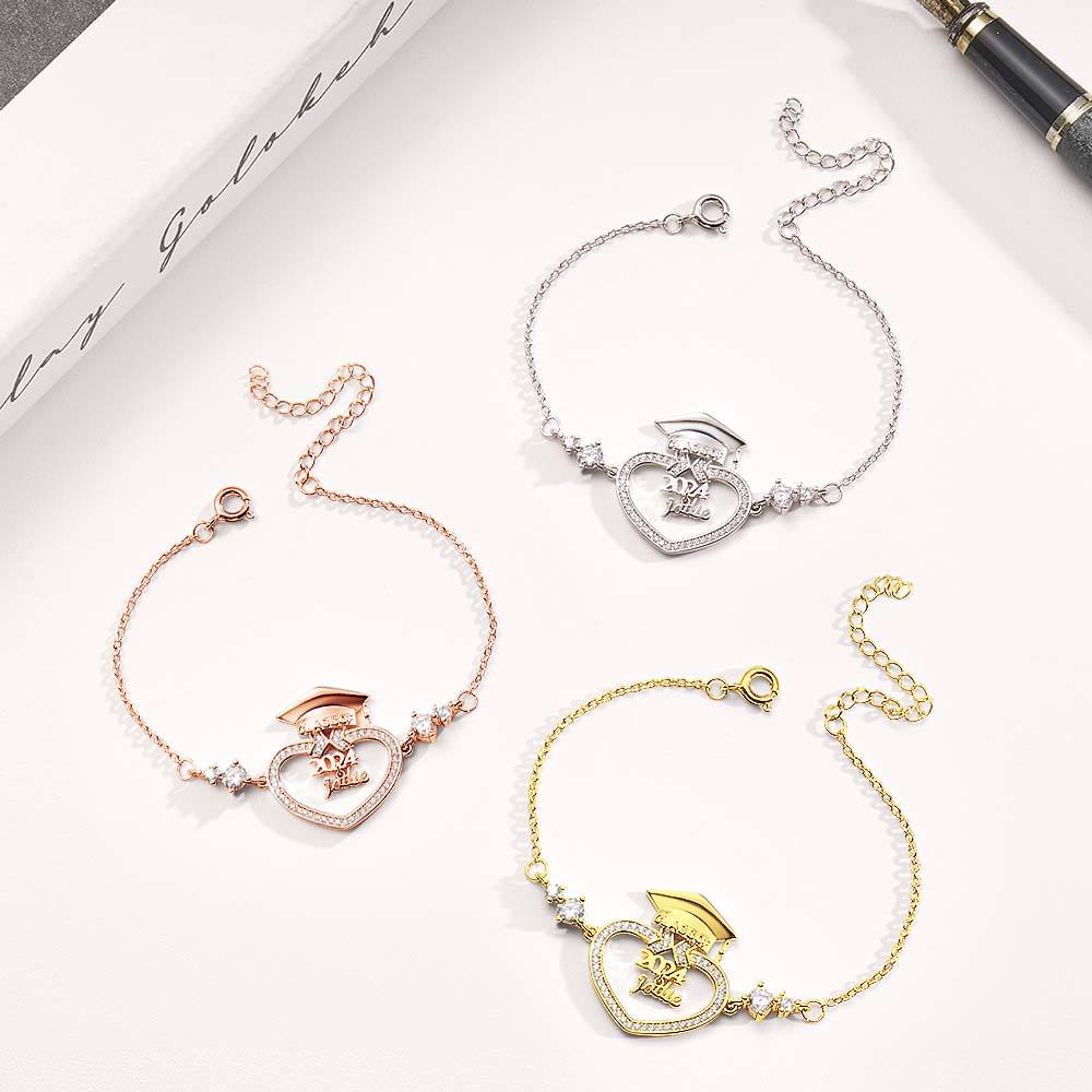 Personalized Graduation Cap Bracelet with Name Gift for Her