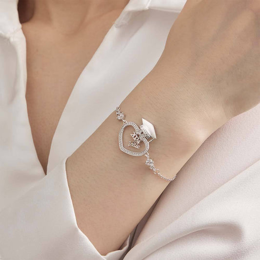 Personalized Graduation Cap Bracelet with Name Gift for Her