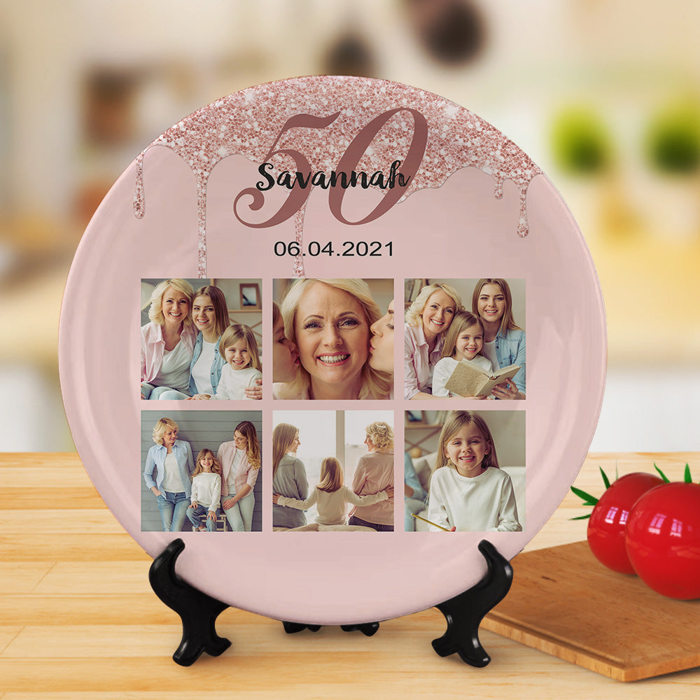Ceramic Pink Photo & Text Dinner Plate
