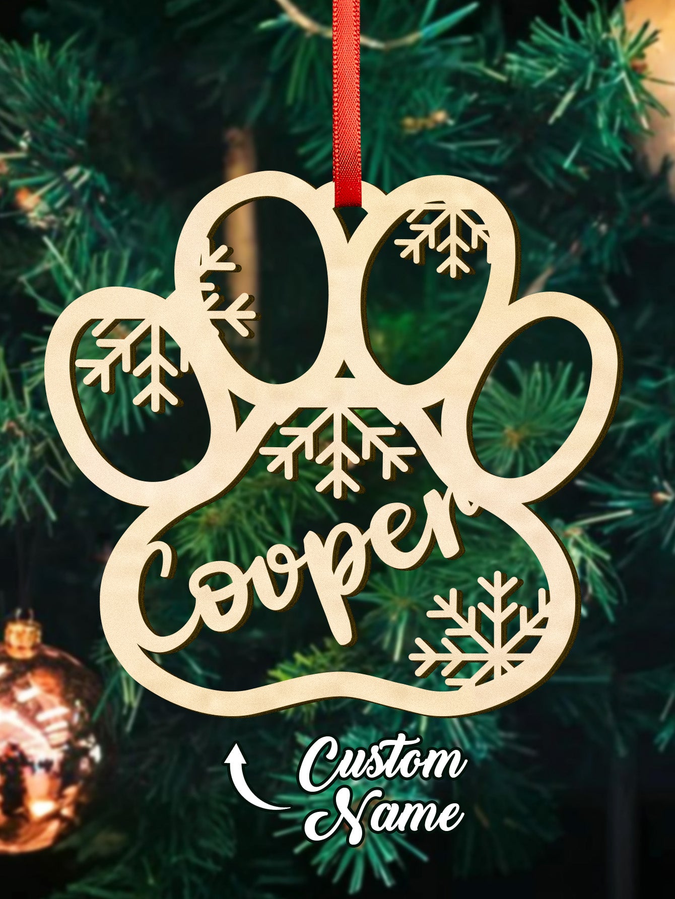 Personalized Name Dog Paw Snowflake Ornaments – Custom Christmas Tree Decorations