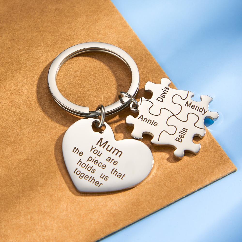 Engraved Puzzle Heart Shaped Keychain
