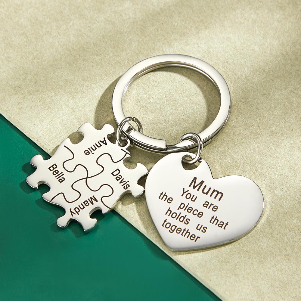 Engraved Puzzle Heart Shaped Keychain