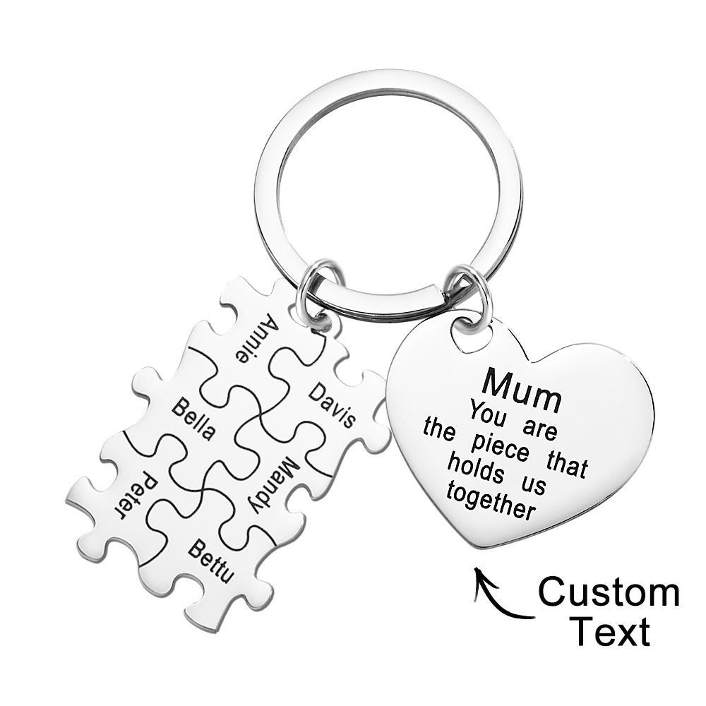Engraved Puzzle Heart Shaped Keychain