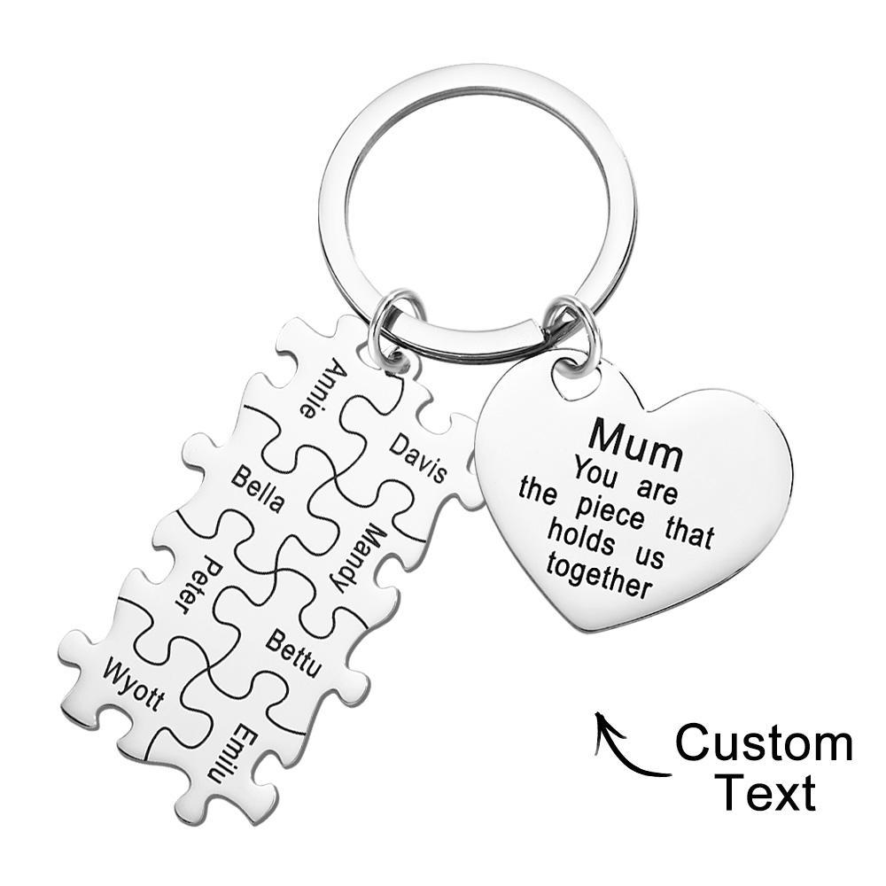 Engraved Puzzle Heart Shaped Keychain