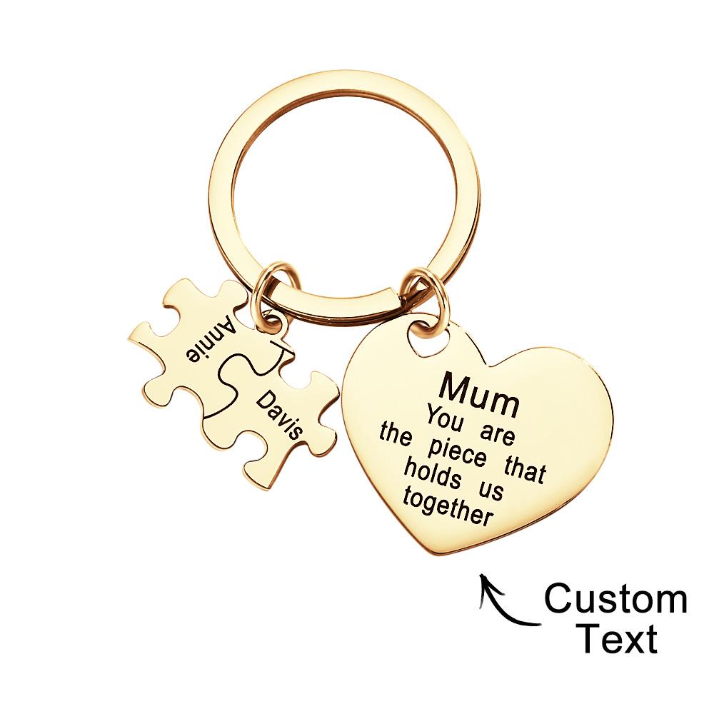 Engraved Puzzle Heart Shaped Keychain