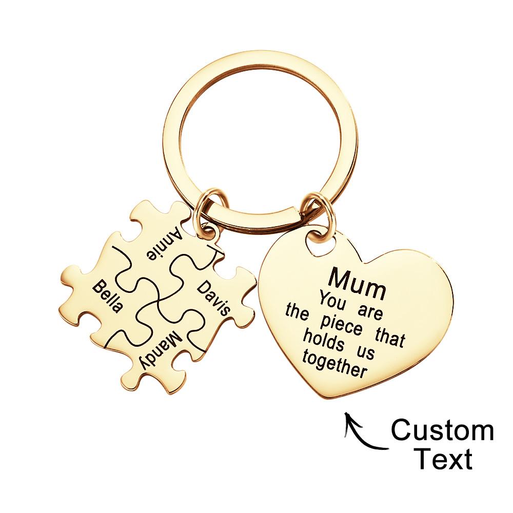 Engraved Puzzle Heart Shaped Keychain