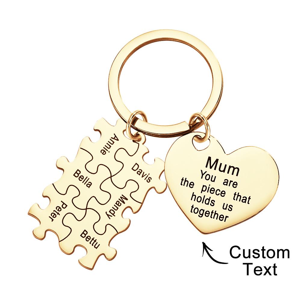 Engraved Puzzle Heart Shaped Keychain