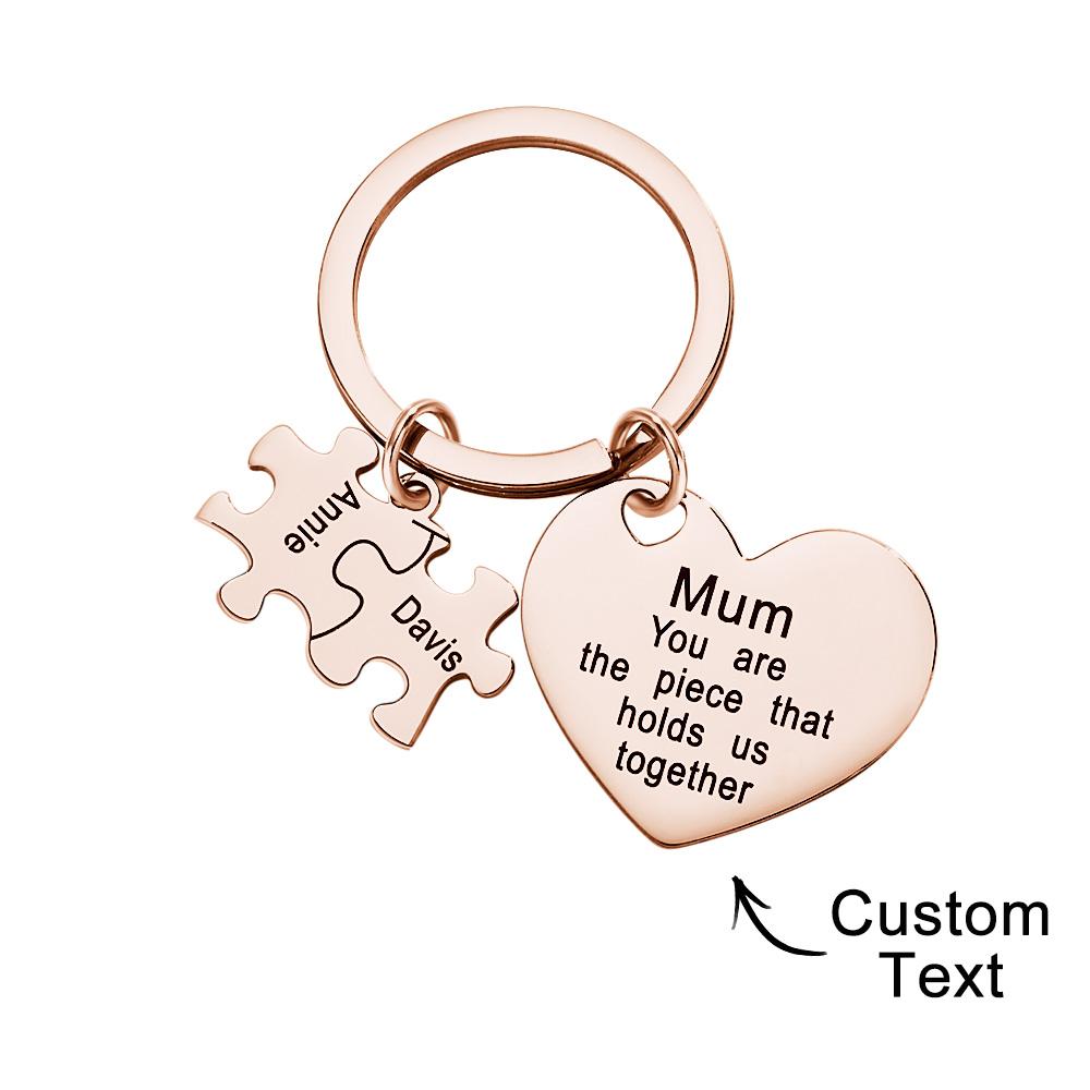 Engraved Puzzle Heart Shaped Keychain