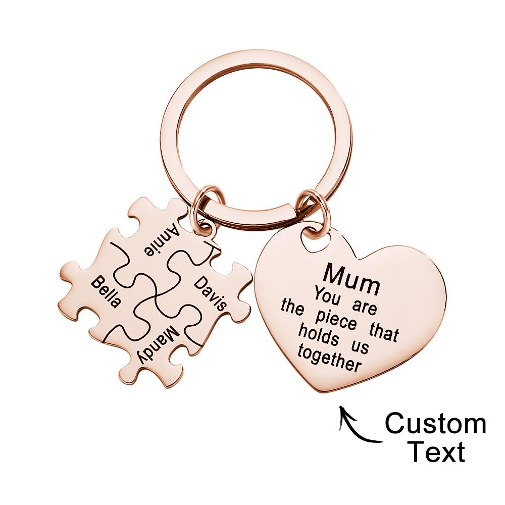 Engraved Puzzle Heart Shaped Keychain