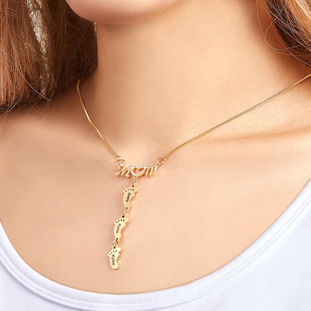 Custom Engraved Family Feet Necklace