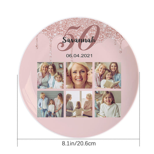 Ceramic Pink Photo & Text Dinner Plate