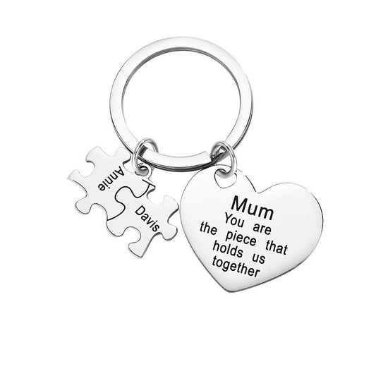Engraved Puzzle Heart Shaped Keychain
